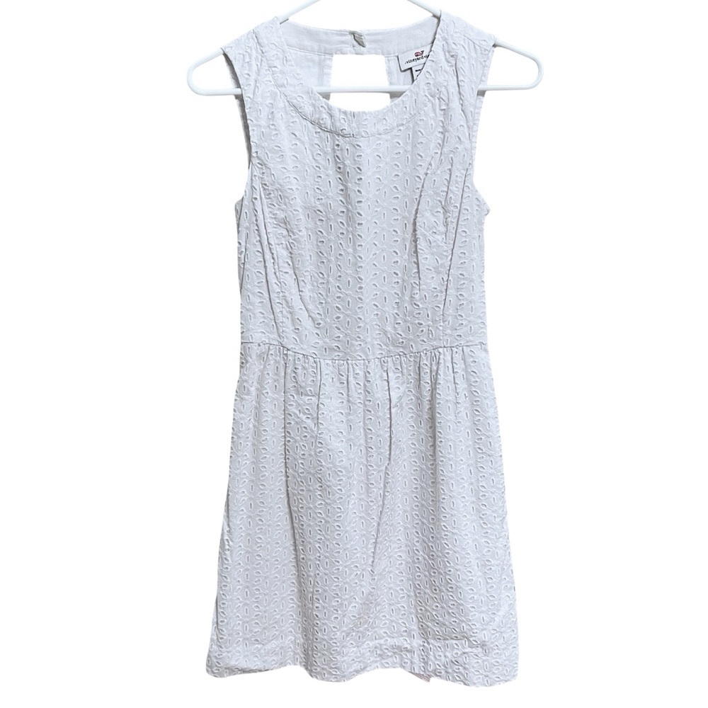 Vineyard Vines Womens White Cotton Eyelet Sleeveless Open Back Mini Dress Size 0